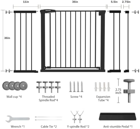 Mumeasy 36-58 in Wide Baby Gate for Stairs, 36 in Extra Tall Dog Gate,Black - Image 2