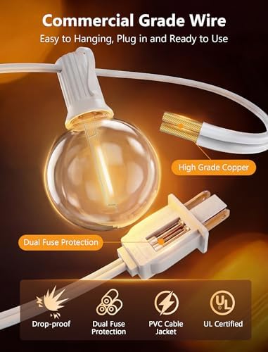 25Ft G40 LED White Outdoor String Lights with 27 Shatterproof Globe Bulbs - Image 5