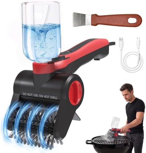 Electric Grill Brush with Water Spray System, Cordless BBQ Grill Cleaner, Rechargeable Power Scrubber for Gas, Charcoal & Pellet Grills, IPX8 Waterproof Grill Cleaning Brush with Scraper & Case by Unknown