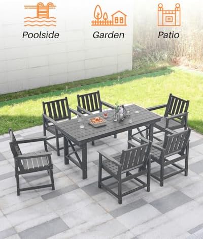 HDPE Patio Dining Set, 5-Piece Outdoor Table and Chairs with Umbrella Hole, Modern Outdoor Dining Set for 4, HDPE Outdoor Patio Furniture Dining Sets for Deck, Poolside, Porch, Smoke Gray - Image 6