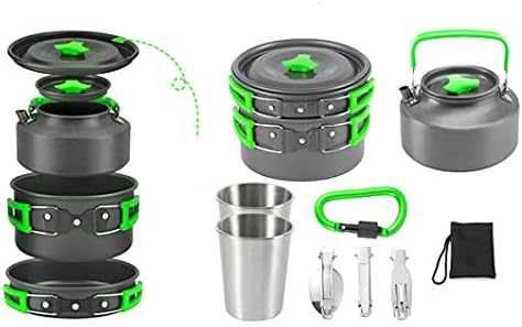 XhuangTech 10PCS Camping Cookware Mess Kit,Camping Pot and Pan Set with Kettle,Lightweight Portable Camping Cooking Set for Hiking,Backpacking,Outdoor and Picnic by XhuangTech