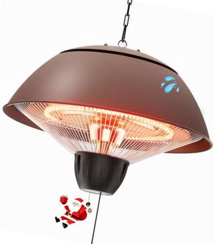 Danluke Outdoor Electric Patio Heater, 1500W Infrared Hanging Heater, Ceiling Mounted Carbon Fiber Heater for Patio, Porch, Garage and Balcony, Brown by Danluke