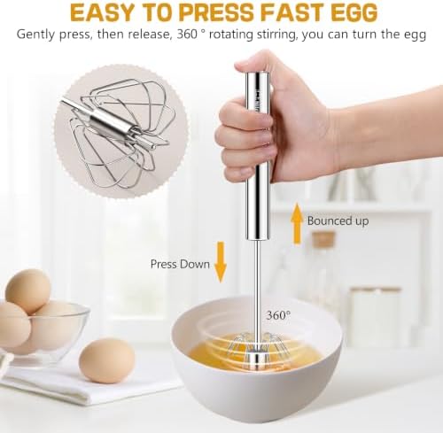 NileHome Stainless Steel Whisk Set 8" + 10" Semi-Automatic Rotary - Image 3
