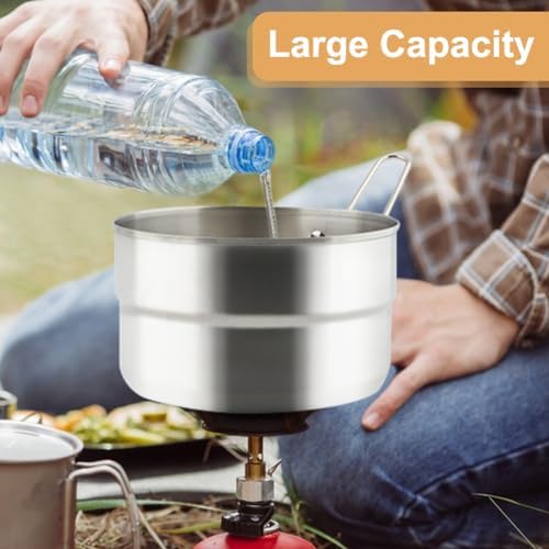 Stainless Steel Camping Cook Pot, 1.5L Camping Cookware with Lid and Folding Handle, Large Capacity Bento Pot for Outdoor Backpacking Campings Hiking Picnic - Image 6