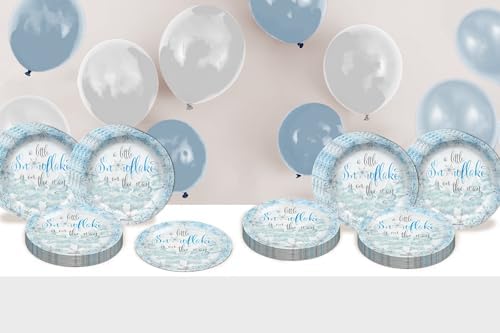 Birthday Galore A Little Snowflake is On The Way Boy's Baby Shower - 32 Piece Disposable Party Supplies - Winter Baby Shower Decorations - Round Party Plates - Large 9" Paper Plates In Bulk - Image 6