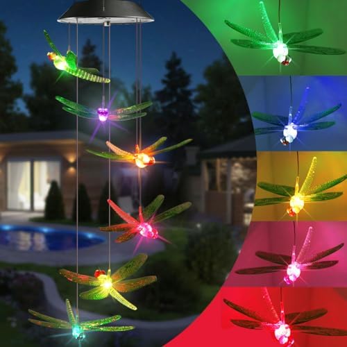 Toodour Solar Wind Chimes Outdoor, Color Changing Solar Lights Dragonfly by Toodour