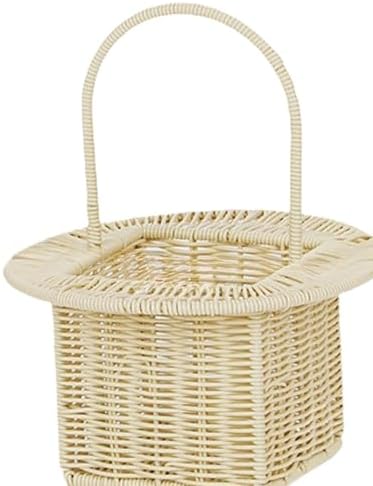 Storage Basket Organizer for Dining Table with Handle Multifunctional Picnic Basket, Beige Round - Image 2