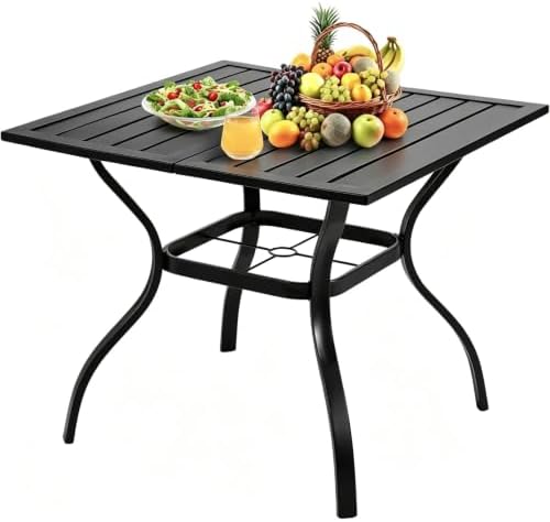 VINGLI 36" Square Patio Table for 4, Metal Outdoor Dining Table with Umbrella Hole, All-Weather Steel Patio Dining Table Outdoor Table for Lawn, Garden, Backyard, Black by VINGLI