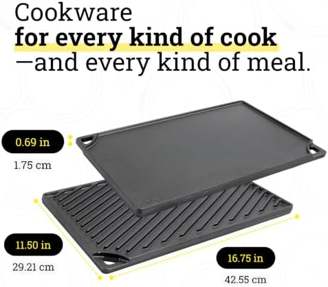Lodge Reversible Cast Iron Grill/Griddle Pan XL, 16.75 x 11.5 Inches - Image 5