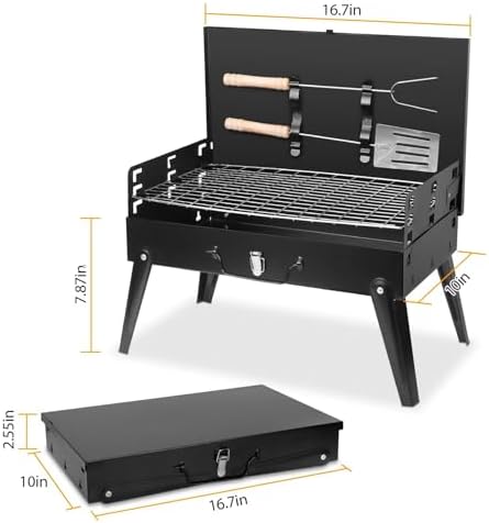 KOCASO Portable Charcoal Grill, Foldable BBQ Suitcase Grill Shelf for Outdoor Camping Picnics Garden Grilling – 16.7x10x17.7 in - Image 4