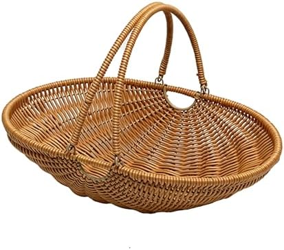 RT&BS Wicker Egg-collecting Basket with Handles, Wicker Bread Basket Oval, Handwoven Fruit Basket with Handles, Reusable Storage Baskets for Living Room, Kitchen, Store, Restaurant, Outdoor (Brown, M) by RT%26BS