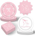 40pcs Bow Party Supplies,include 20 Dessert plate and 20 Napkin,bridal shower plates Party Plate Napkin Set,Used for She's Tying the Knot Bachelorette Party Decoration pink bow decor by Egami
