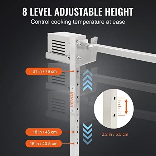 VEVOR 46" Electric BBQ Rotisserie Grill Kit, 132 lbs Capacity Heavy Duty Grilling Kit, Automatic 52W Motor and Height Adjustable Universal Roaster Stand, Stainless Steel Hexagon Spit Rod for Pig Lamb - Image 5