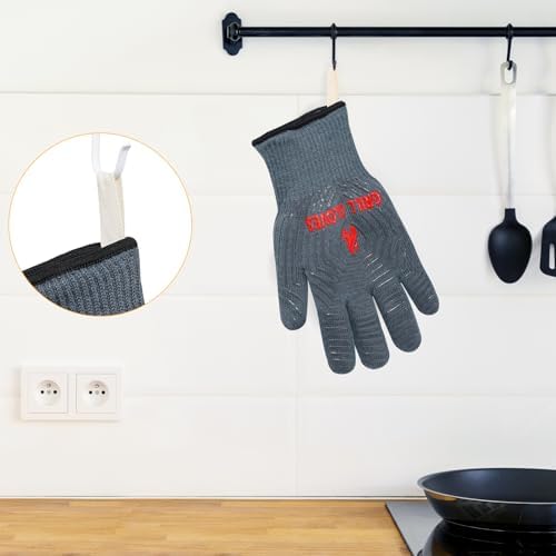 QUWIN BBQ Gloves, Oven Gloves 1472℉ Extreme Heat Resistant, Grilling Gloves Silicone Non-Slip Oven Mitts, Kitchen Gloves for BBQ, Grilling, Cooking, Baking-1 Pair… (Grey, One Size Fits Most) - Image 4