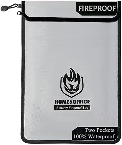 Andyer 2 Pockets Fireproof Document Bag (15"x11"), Protect Values from Fire by Andyer