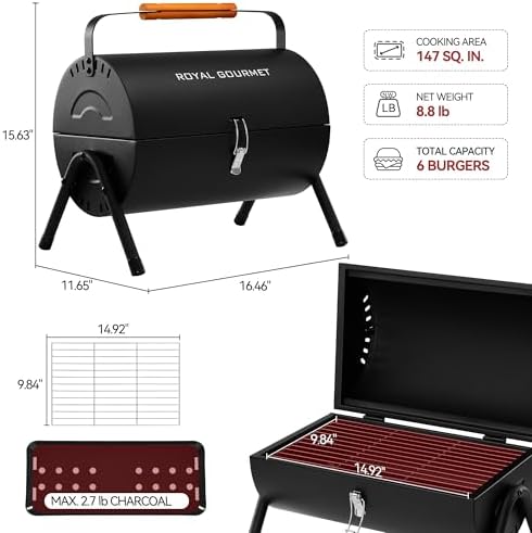 Royal Gourmet CC1015W Portable Charcoal Grill, Wooden Handle, for Camping - Image 4