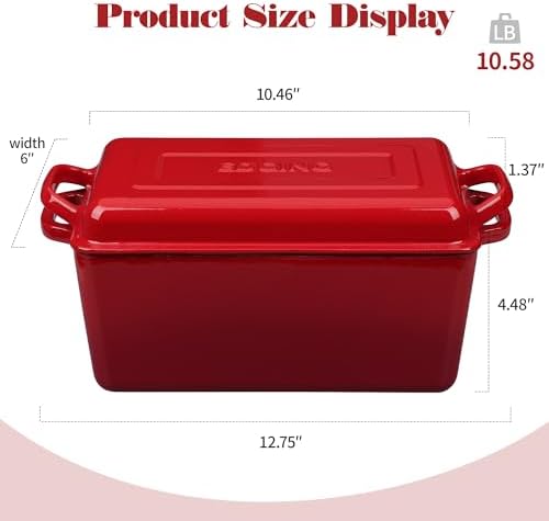 EDGING CASTING Enameled Cast Iron Dutch Oven, Oblong Bread Oven for Sourdough Bread Baking, Baking Pan, Dual Handles, Oven Safe, 4 Quart, Red - Image 2