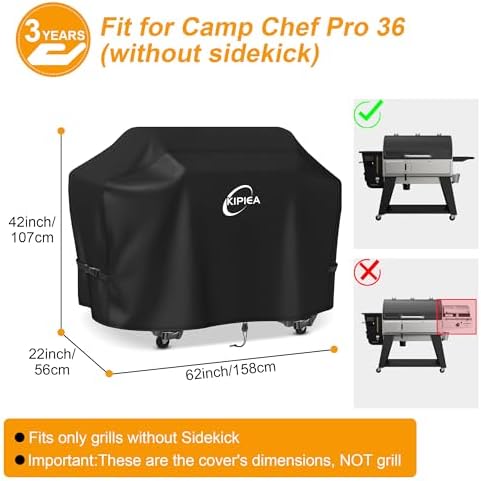 Kipiea 600D Pellet Grill Cover for Camp Chef Woodwind 36, Woodwind Pro 36, Waterproof BBQ Smoker Cover, UV Resistant, No Tear, No Fading - Image 2