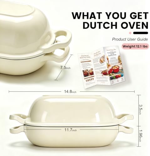 Oval Cast Iron Dutch Oven, Sourdough Bread Baking Pan with Lid, White - Image 2