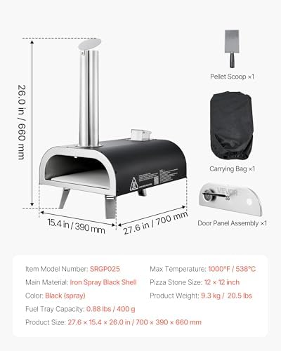 VEVOR Outdoor Pizza Oven, 12 Inch Wood Fired Pizza Ovens, Pellet Pizza-Stove with Thermometer, Portable Pizza-Maker for Outside Backyard Patio Camping, Pizza-Stone, Carry Bag, Shovel, Black - Image 7