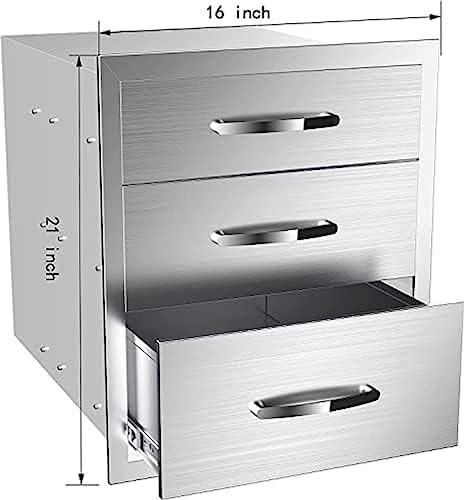 Stainless Steel Outdoor Kitchen 3-Drawer BBQ Drawer - Built-in, Flush Mount - 16Wx23Dx21H - Image 2