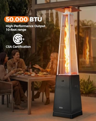 Pyramid Patio Heater, 55,000 BTU Outdoor Patio Heater, Propane Heater With Quartz Glass Tube & Wheels for Outdoor, Backyard, Commercial & Residential, Triple Protection System - Black - Image 4