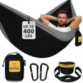 Wise Owl Outfitters Hammock for Camping Single Hammocks Gear for The Outdoors Backpacking Survival or Travel - Portable Lightweight Parachute Nylon SO Black & Grey by WiseOwlOutfitters