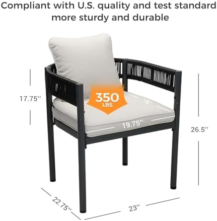 Grand patio 5-Piece Outdoor Dining Set for 4 with 1 Rectangle Expandable Table for 4-6 Person, Metal Woven Wicker Fixed Patio Chairs with Thickened Cushions for Yard, Poolside (Black) - Image 5