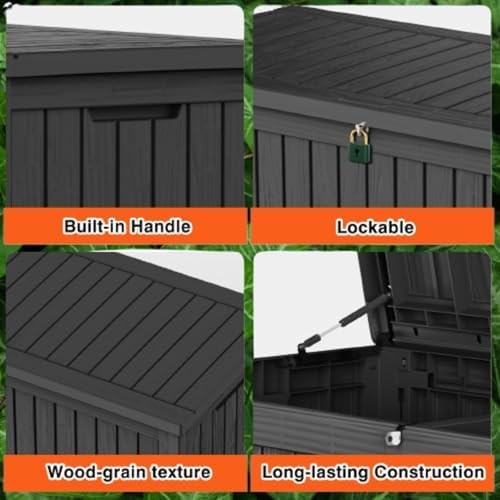 Outdoor Storage Box, 180 Gallon Waterproof Deck Box, Piston-Lift Tall Standing Cabinet for Oversized Cushions, Lockable Deep Tool Organizer Storage Bench, Large Lawn, Black - Image 5