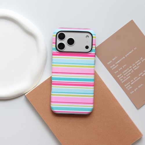 for iPhone 17 Pro Max Case, Magnetic Matte Frosted Dual-Layer Striped Phone Case for Women, Retro Aesthetic Cover Compatible with Mag Safe Accessories - Guava Lime - Image 2