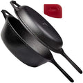Cuisinel Cast Iron Skillet + Lid - 2-In-1 Multi Cooker - Deep Pot + Frying Pan - 3-Qt Dutch Oven - Pre-Seasoned Oven Cookware - Works for Bread, Indoor/Outdoor, Grill, Stovetop and Induction by Cuisinel