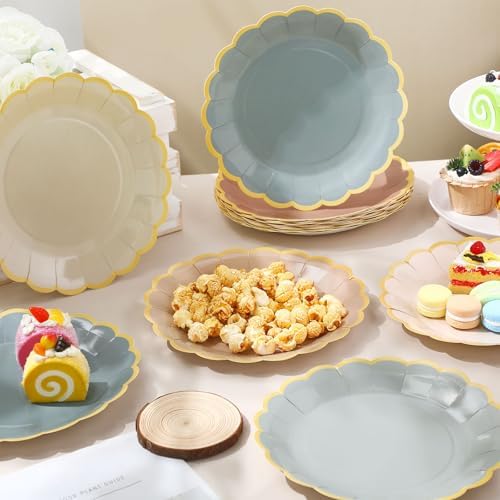 48 Pcs Morandi Color Paper Plates 9 Inch Scalloped - Image 2