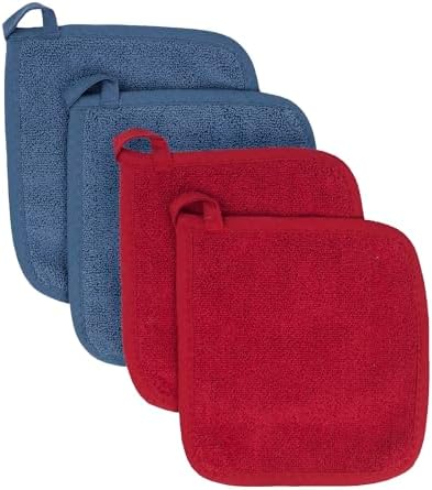 RITZ Terry Potholder & Hot Pad: Unparalleled Heat Resistant, Durable 100% Cotton – Ergonomically Designed for Optimal Grip – Easy-Care Machine Washable – 4-Pack, Paprika/Federal by RITZ