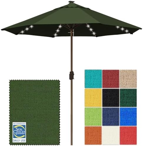 EliteShade USA 10-Year-Non-Fading 10ft Market Patio Umbrella, Commercial Grade Table Sun Umbrella with 80 Solar LED Lights, Crank Open, Windproof & UPF 50+ UV Protection for Garden, Deck, Pool, Backyard, No Tilt, Fern by EliteShade