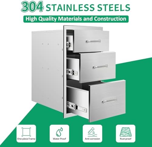 Outdoor Kitchen Drawers 20" W x 27" H x 23" D Stainless Steel Triple Drawers with Ergonomic Handle for BBQ Island, Patio Grill Station & Outdoor Kitchen Cabinets - Image 3