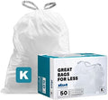 Plasticplace Custom Fit Trash Bags, Compatible with simplehuman Code K (50 Count) White Drawstring Garbage Liners 10 Gallon / 38 Liters 24" x 28" by Plasticplace