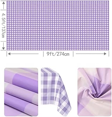 C CRYSTAL LEMON Purple Gingham Disposable Plastic Tablecloths, 4 Pack - Image 3