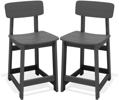 SERWALL Outdoor HDPE Counter-Height Bar Stools Set of 2, Gray by SERWALL