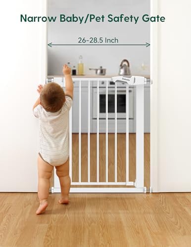 Bebelio 26–28.5" Narrow Baby Gate, No Driiling, PressGuard P7, White - Image 2