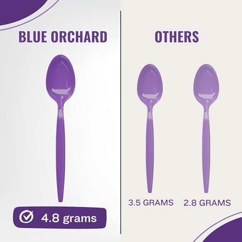 Purple Plastic Spoons (24 Pieces) - Colored Durable Disposable Flatware Packs for Halloween, Catering Events Utensils, Banquets, Occasions or Holiday, Themed Birthday Party Supplies, Blue Orchards - Image 4