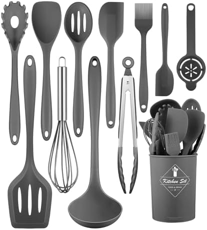 Gray Kitchen Utensils Set-12 Pieces Silicone Cooking Utensils Set by Pranski