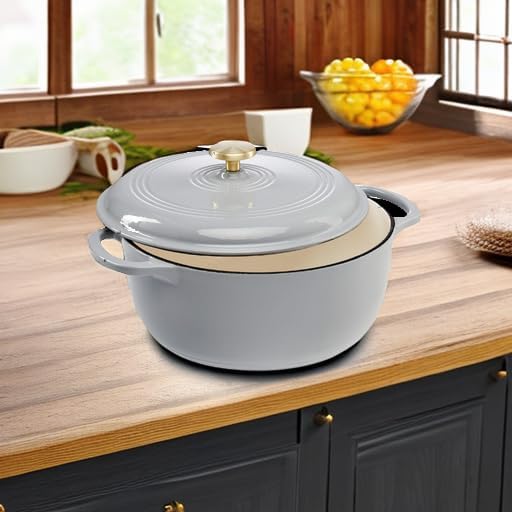 Best Choice Products 6 Quart Enamel Cast-Iron Round Dutch Oven, Family Style Heavy-Duty Pre-Seasoned Cookware for Home, Kitchen, Dining Room, Oven Safe w/Lid, Dual Handles - French Gray - Image 5