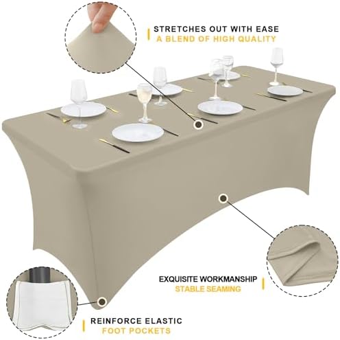 Smiry 2 Pack Spandex Table Cloth 8FT, Elastic Fitted Taupe Tablecloth - Image 2