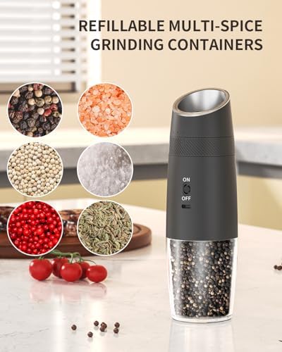 CIRCLE JOY Gravity Electric Salt and Pepper Grinder Set Rechargeable Automatic Pepper and Salt Shakers with LED Light, External Adjustable Coarseness, One-Hand Operation for Salt & Spices - Image 7