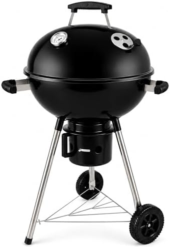 18-Inch Kettle Charcoal Grill with Lid, Porcelain-Enameled BBQ Grill with Built-in Thermometer, Adjustable Air Vents, Removable Ash Catcher, Wheels for Backyard BBQ, Patio & Outdoor Cooking by Unknown