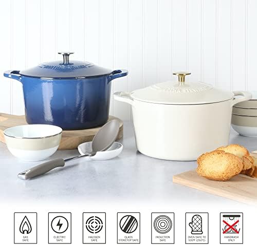 MARTHA STEWART Gatwick 7-Quart Enamel Cast Iron Dutch Oven – Linen White With Gold – Heavy-Duty Dutch Oven for Slow Cooking, Braising & Baking - Image 6