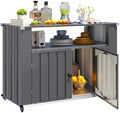 Outdoor Bar Table with Storage Cabinet Weatherproof w/Lockable Wheels by JFHID