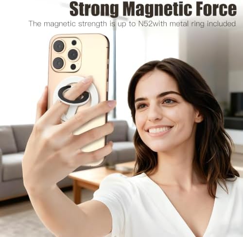 Magnetic Phone Ring for MagSafe Dual-Sided Magnetic Phone Grip Magnet Phone Stand Grip Compatible with iPhone 17/16/15/14/13 Pro Max Plus Mag Safe Accessory for Car Mounts (White) - Image 2