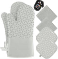 KEGOUU Oven Mitts and Pot Holders 6pcs Set, Kitchen Oven Glove High Heat Resistant 500 Degree Extra Long Oven Mitts and Potholder with Non-Slip Silicone Surface for Cooking （Greenish Gary） by KEGOUUOvenMitt