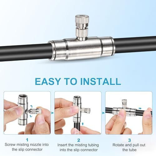 M METERXITY 20-Pack Brass Misting Nozzle Tee Kit, 0.8mm Orifice Dia. High Pressure Spray Misting Nozzle Head, Slip Connectors for 3/8 Inch Drip Irrigation Tubing Kit Outdoor [3/16" Threaded] - Image 4